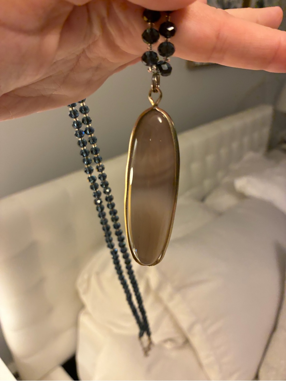 Source Unknown Gold-Trim Smoky Beige Pendant Necklace